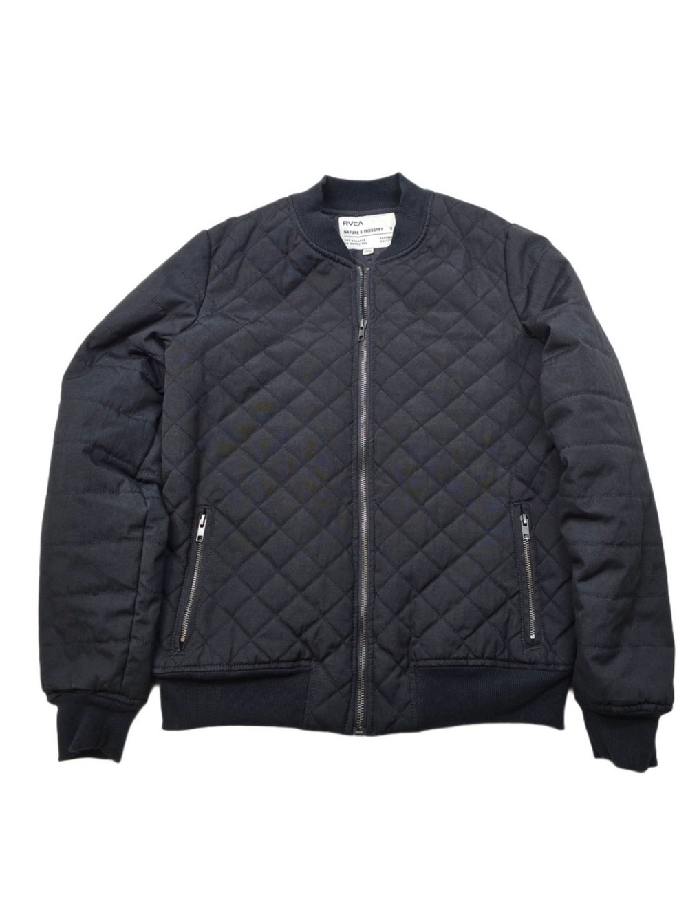 RVCA Quilted Bomber Jacket Mens Small Black Zip Up‎ Casual Outerwear Varsity